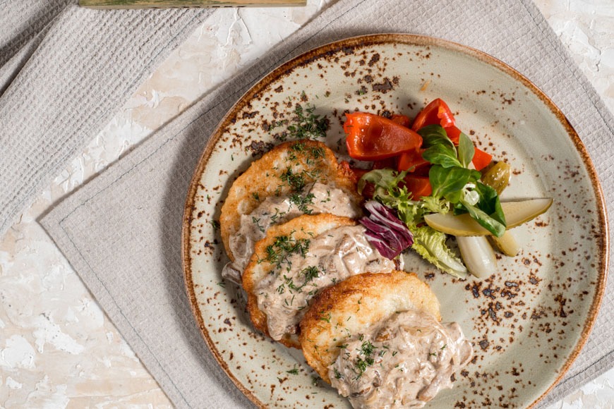 Creamy Wild Mushrooms With Herbed Potato Cakes